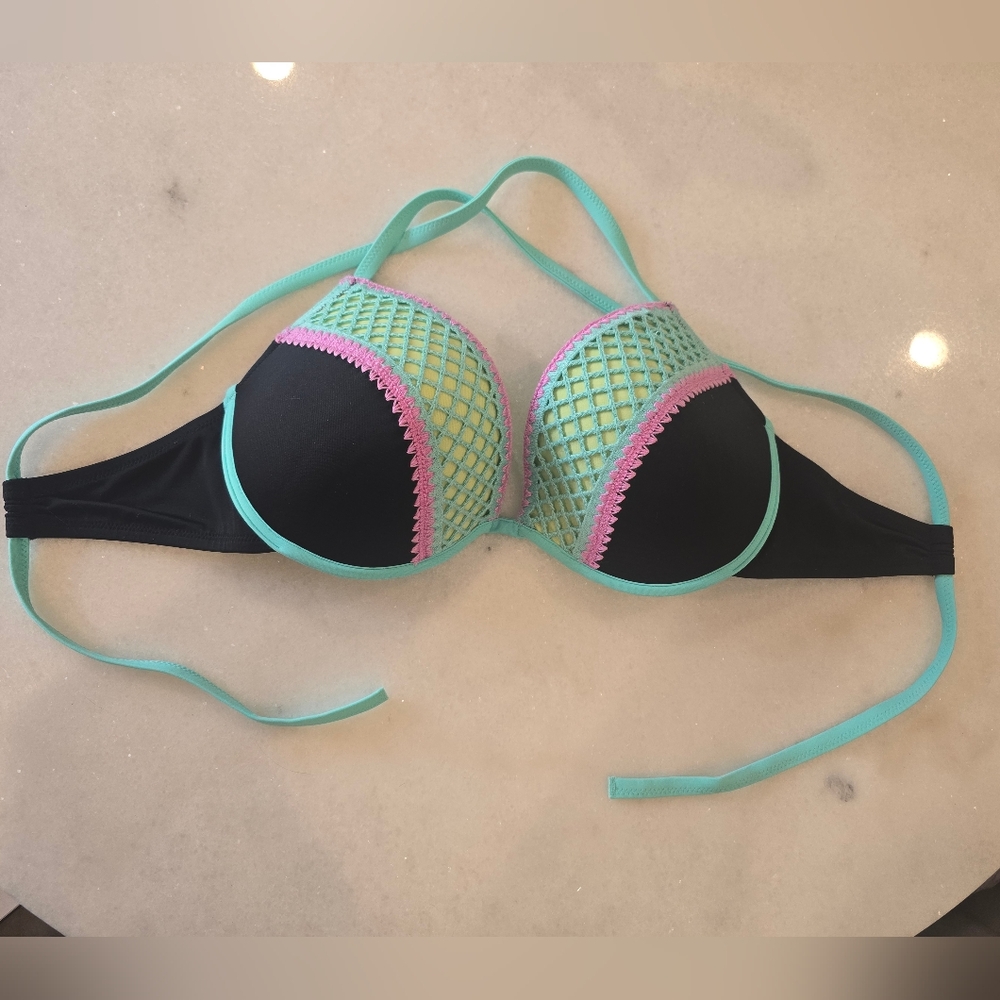Shade & Shore Black and Mint Bikini with Pink Trim